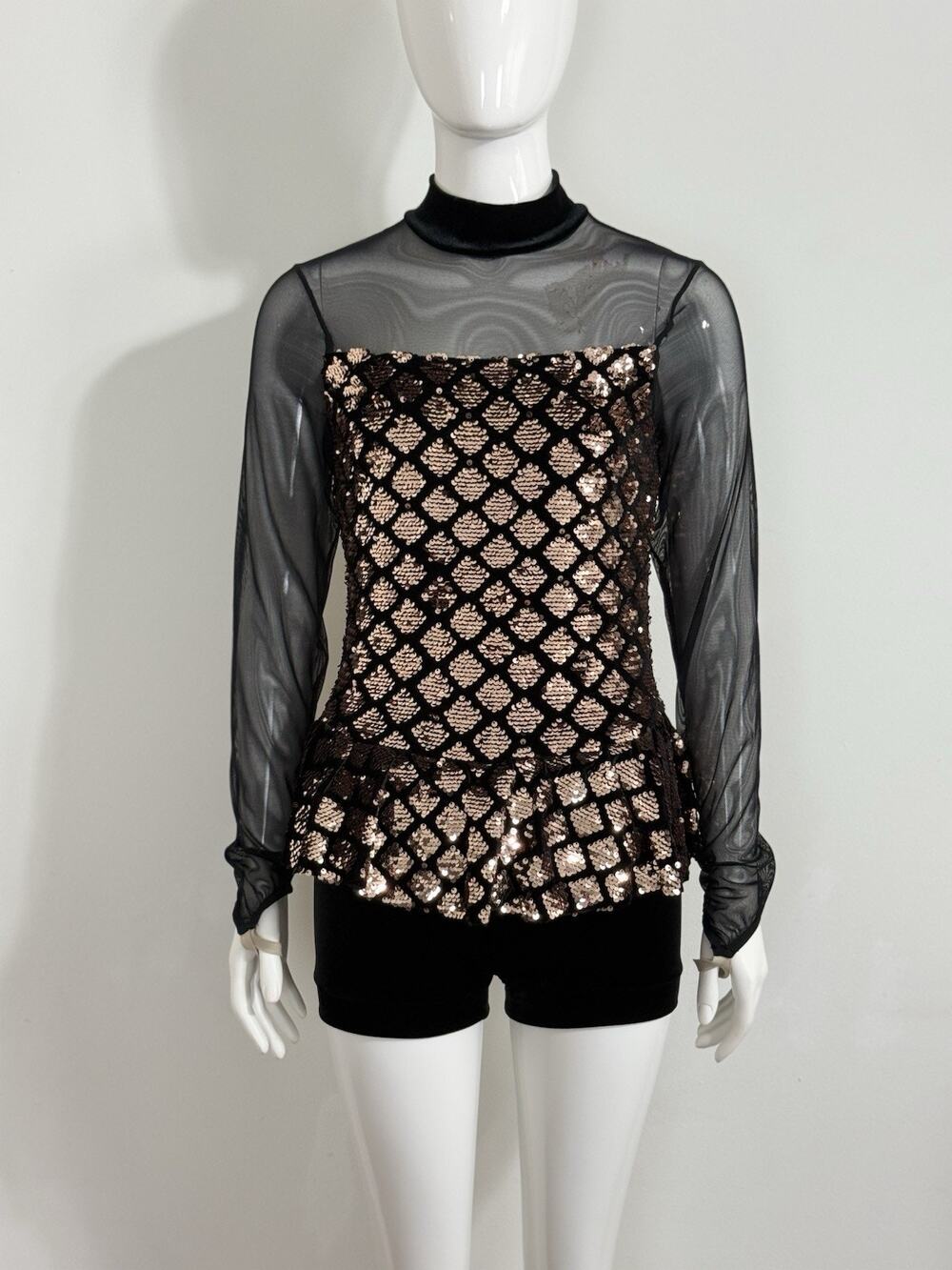 Weissman Dance Costume Black Gold Sequin Glam Dancecore Competition Medium Adult